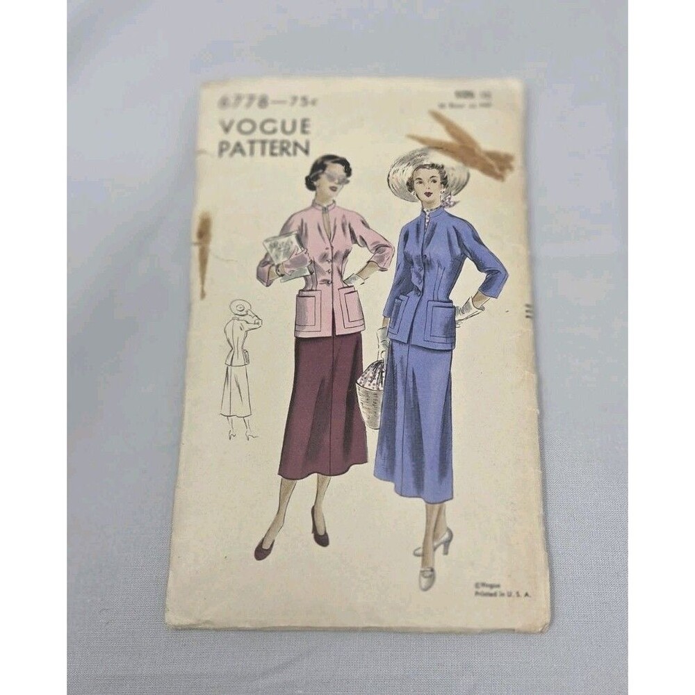 Vogue 1940s Pattern #6778, Size 12 (30" bust, 33" hip), original price 75¢